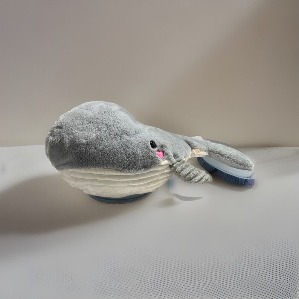 Plush 28” Grey Whale Plush Stuffed Animal with Pink Heart On Cheek